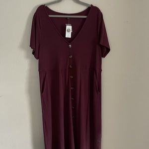 Burgundy • Ribbed, button front midi